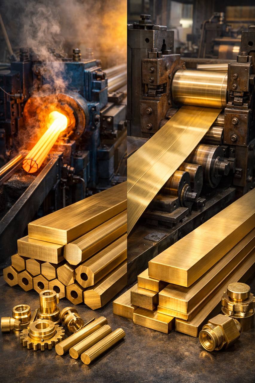 روش‌های تولید مقاطع برنجی با تمرکز بر اکستروژن و نورد